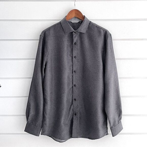 Mens Microfiber Black/White Dot Print Long Sleeve Button Down Shirt Size Medium - Picture 1 of 10